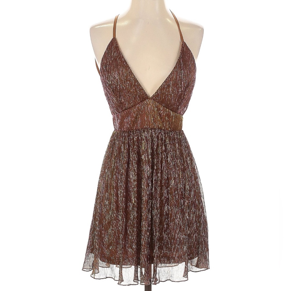 Lulus Bronze Shimmer Pleated Dress – XS